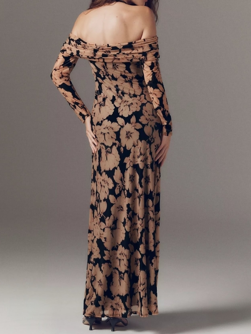 AFRM Arielle Burnout Velvet Off-Shoulder Halter Maxi Dress, Ivory Peony, XS - Picture 7 of 13